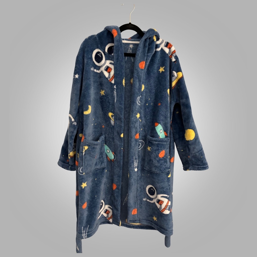 Kids Space Astronaut Fleece Hooded Robe Size 8-10Y Blue - Picture 4 of 5